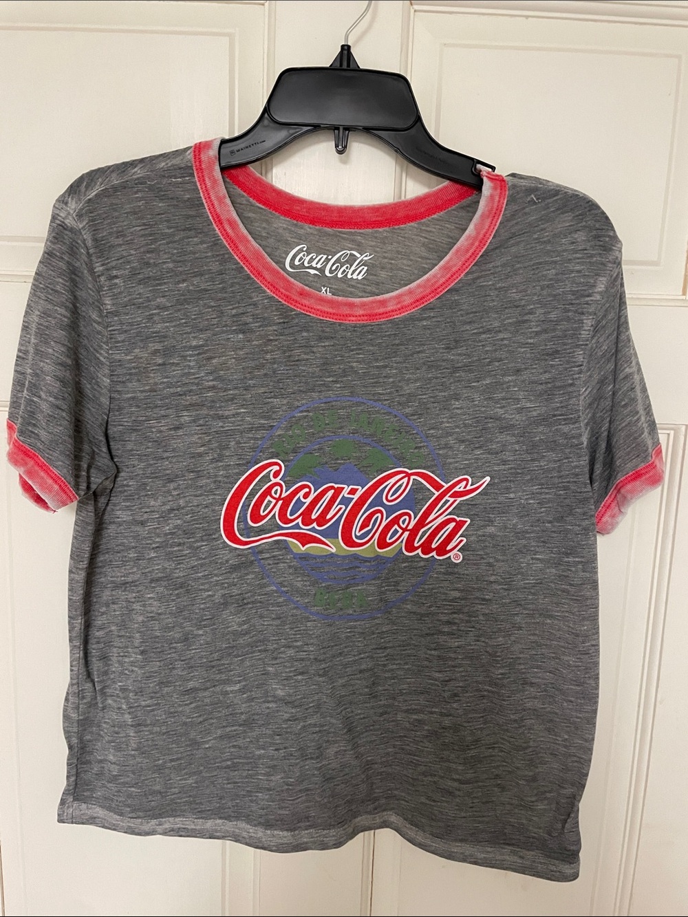 Coca Cola juniors Gray & Red Logo Ringer Tee